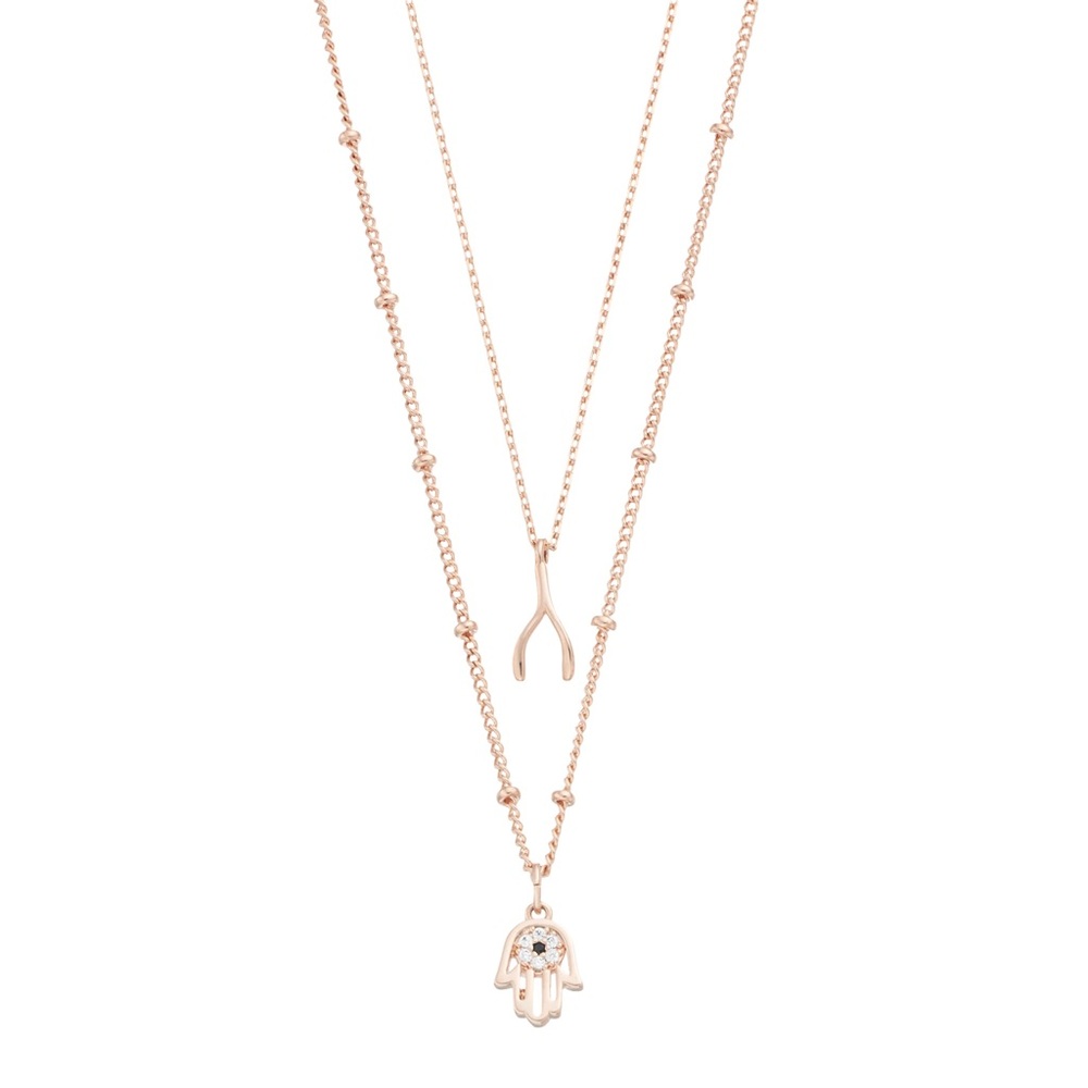 18k Rose Gold-Plated Wishbone & Hamsa Necklace Bundle